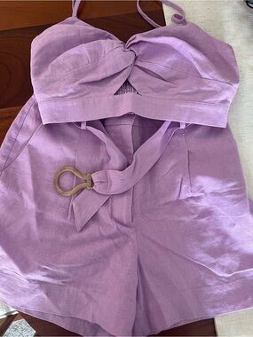 Harlow Lavender Tie-Waist Linen Romper